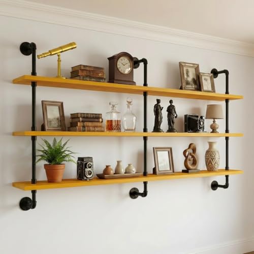 Floating Shelves for Wall Bookshelf Industrial Pipe Shelving Shelves Natural Wood Planks Rustic Wall Shelves Hanging Bookshelves Farmhouse Kitchen Shelving 60 inch