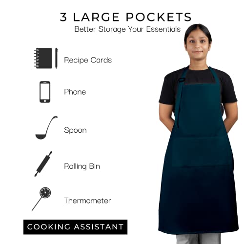 Chef Apron for Women Men with Pockets Cotton Kitchen Cooking Full Length Aprons Reflecting Pond 35x27 Inches