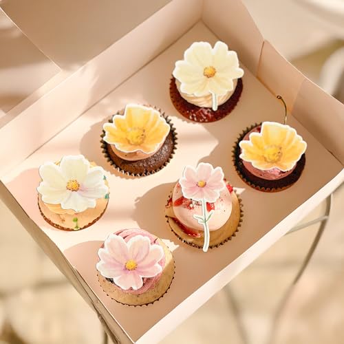 50Pcs Edible Flower Cupcake Toppers Wafer Paper Spring Bridal Engagement Baby Shower Birthday Party Cupcake Picks Anniversary Party Decorations Supplies Multi (50 Count)