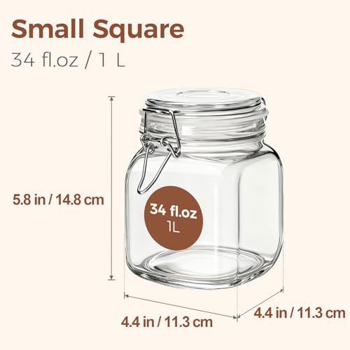 Glass Storage Jars 34 oz 3 Pack for Flour Sugar (3 Count)