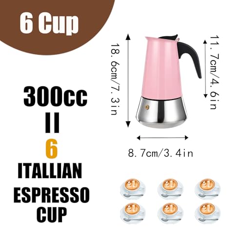 6 Cup Stovetop Espresso Maker Stainless Steel Moka Pot Stove Top Percolator Italian Coffee Makers Capable Mocha Greca Machine Cafe Classic Induction Cookers for Home and Camping 300ml 10oz