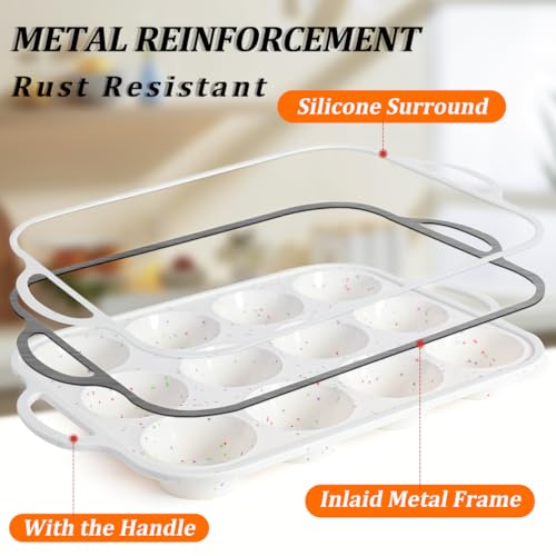 Silicone Muffin Pans for Baking with Metal Framed (2 Count)