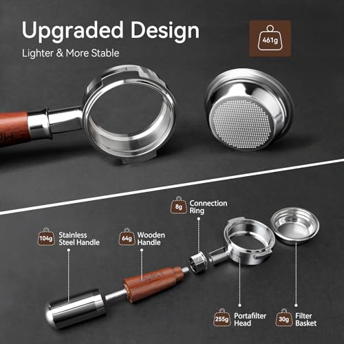 Bottomless Portafilter 58mm with Double Shot Filter Basket & Premium Walnutwood Handle
