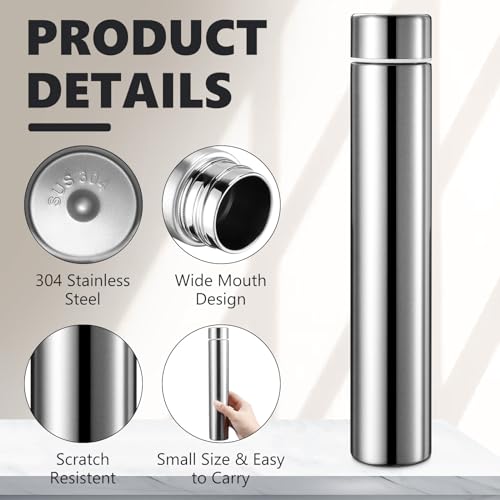 4 Pack Silver Slim Stainless Steel Water Bottle 8.8 oz (4 Count)