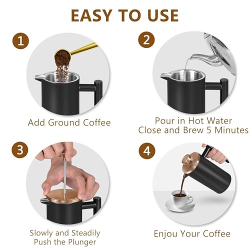 Black Mini French Press Coffee Maker 12oz