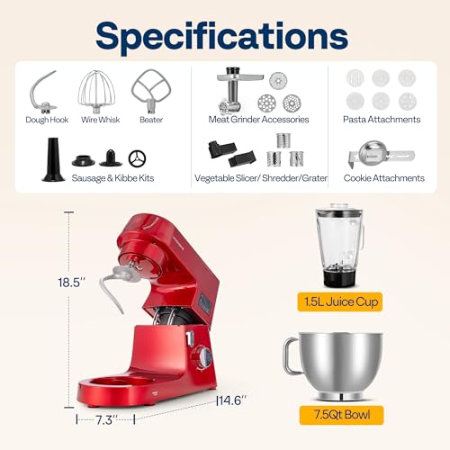 9-in-1 Stand Mixer with Fermentation & Timer, 7.5-Quart, Red