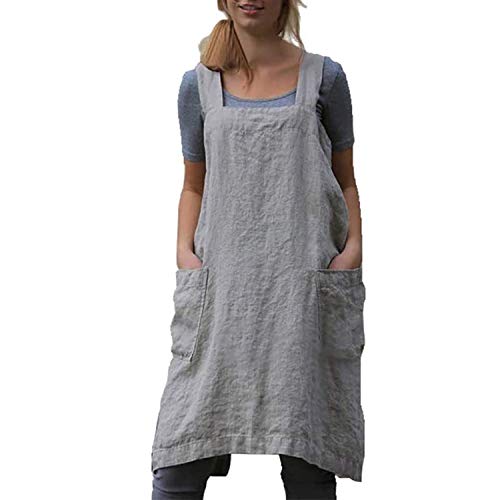 Cotton Linen Apron Cross Back Apron for Women with Pockets Pinafore Dress for Baking Cooking