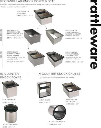 Stainless Steel Knock Box Espresso Grounds Bin with Rubber Bar