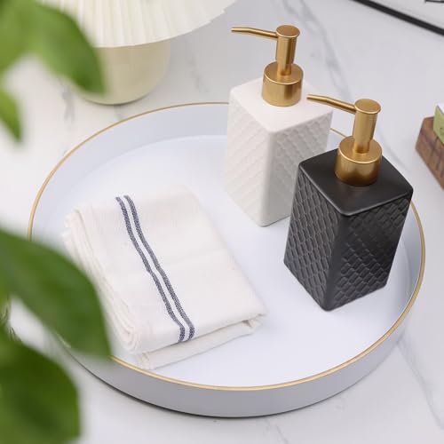 White Round Decorative Tray with Handles