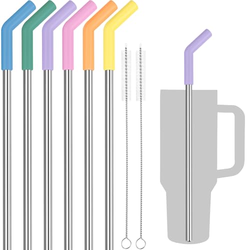 6PCS Stainless Steel Straws with Silicone Tip Fit for Stanley Cup (6 Count)