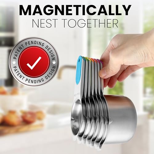 Magnetic Stainless Steel Measuring Cups Set of 7 Patented (7 Count)