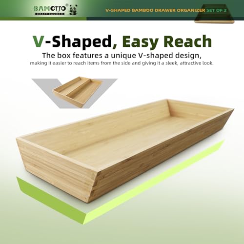 Long V Shaped Bamboo Drawer Organizer Set of 2 (59.2 Ounce)