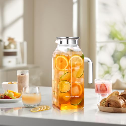 68oz Glass Pitcher with Lid and Handle for Fridge