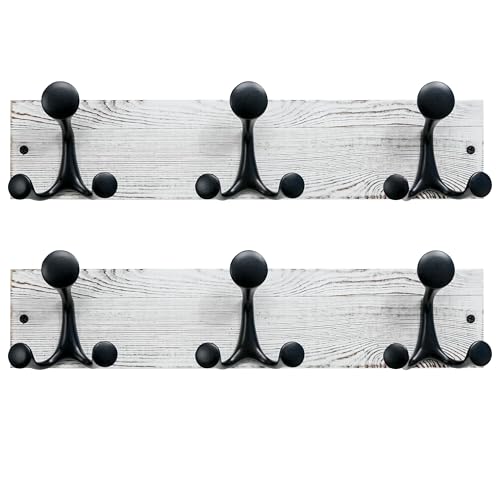 17 Inch Wood Coat Rack Wall Mount with 3 Triple Hooks (2 Count)