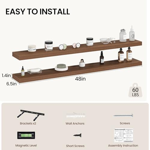 48 Inch Floating Shelves Wall Mounted for Display (2 Count)