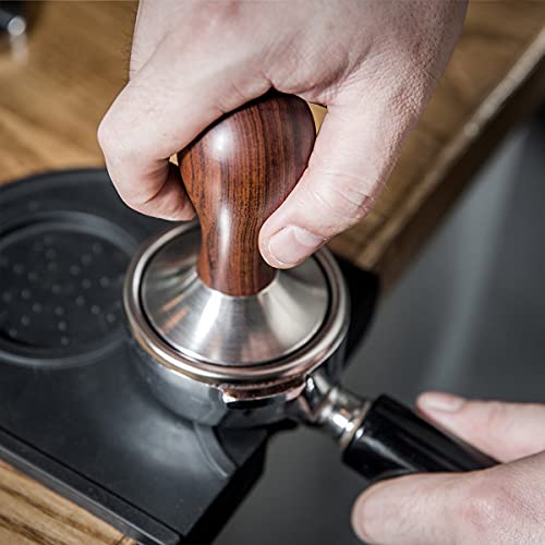 Coffee Tamper Espresso Press with Tamper Mat 304 Stainless Steel Flat Base Wooden Handle for Coffee Grounds Barista Espresso Machines Accessory