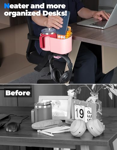 3-in-1 Desk Cup Holder and Headphone Hanger, Fits 18-32 oz Cups