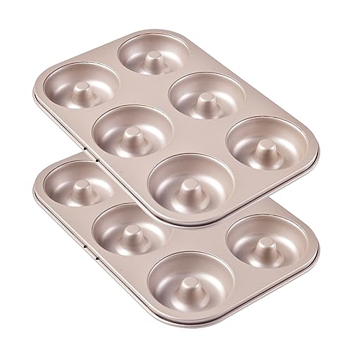 Non-stick 6-Cavity Donut Pans,Set of 2,Ring Doughnut Pan,Donut Pan for Baking(Champagne Gold) (2 Count)