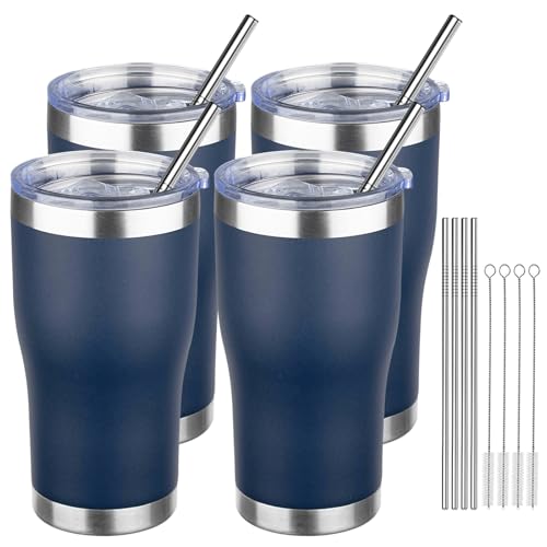 20oz Coffee Tumbler with Lid and Straw Double Wall Vacuum Insulated Cup Stainless Steel Travel Mugs Insulated for Hot Cold Leakproof Powder Coated Tumbler for Indoor Outdoor