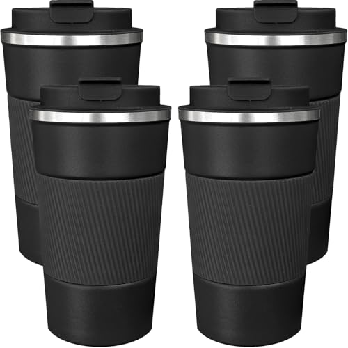 4 Pack Insulated Coffee Mug with Lid 17oz Travel Coffee Tumbler Stainless Steel Reusable Coffee Cups Thermal Coffee Mug for Hot and Iced Cold Drinks (4 Count)