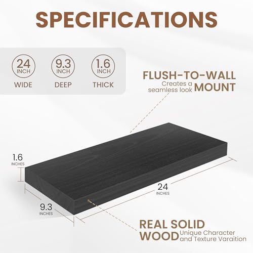 Black Floating Shelves 24 Inch Long (2 Count)