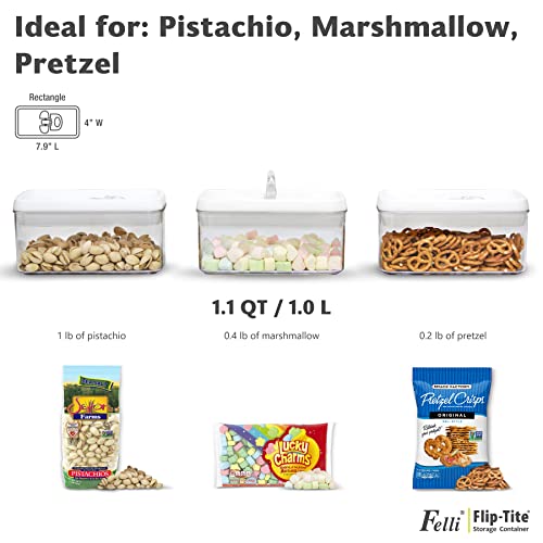 Flip Tite Food Storage Container with Lid 4” RECTANGLE Airtight Ring Flip Lock Top (3 Count)