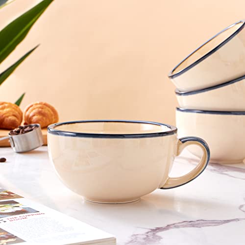 Set of 6 Cups Vintage Design 12 oz Professional Barista Ceramic Latte Art Cappuccino Cups Set (6 Count)