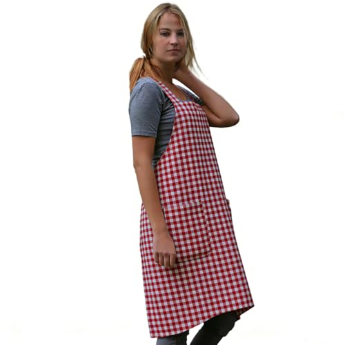 Women's Pinafore Square Apron Baking Cooking Gardening Works Cross Back Cotton