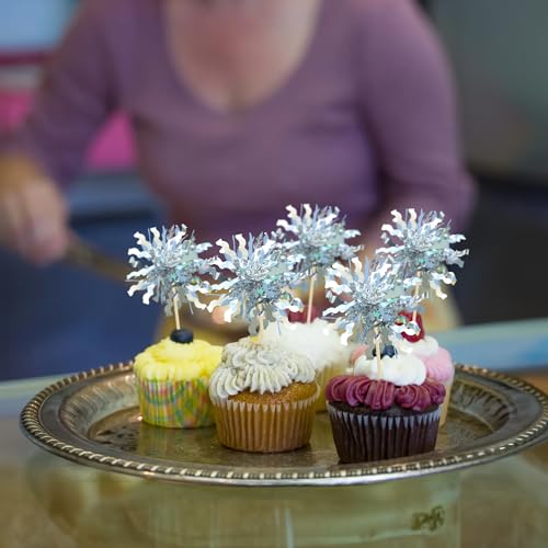 30Pcs Foil Firework Cupcake Toppers Sparkle Tinsel Cake Toppers Tinsel Drink Cake Decoration Cocktail Picks for Birthday Wedding Graduation Party Supplies Silver (30 Count)