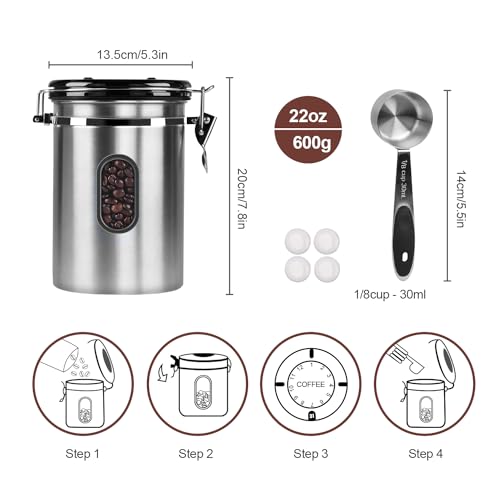 1800ML Airtight Coffee Canister with Date Tracker&Transparent Window