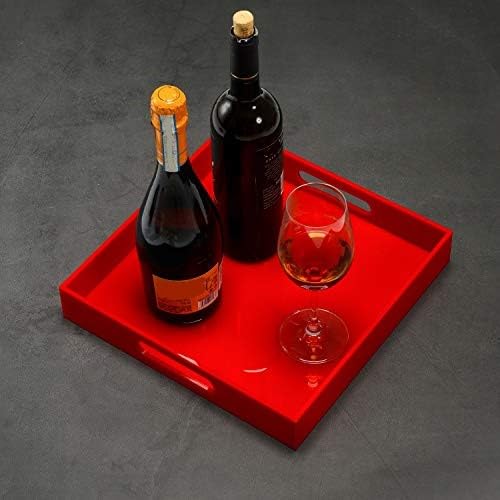 Sturdy Red Acrylic Serving Tray with Handles