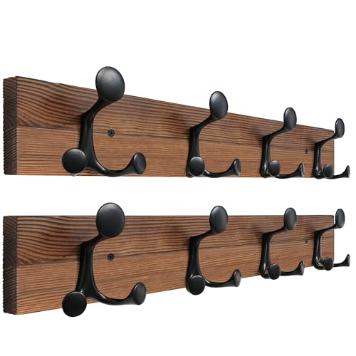24 Inch Wood Coat Rack Wall Mount with 4 Triple Hooks (2 Count)