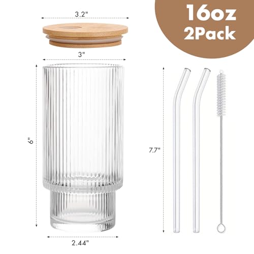 Glass Cups with Bamboo Lids and Straws (2 Count)