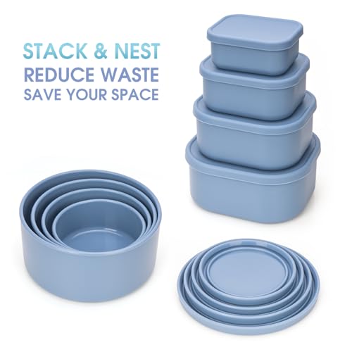 100% Silicone Food Storage Containers with Lids (8 Count)