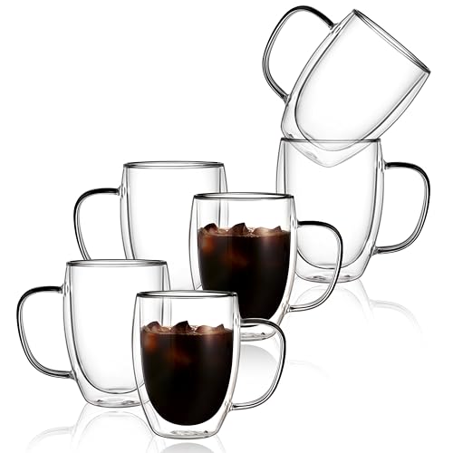 6 Pack Double Walled Glass Coffee Mugs (6 Count)