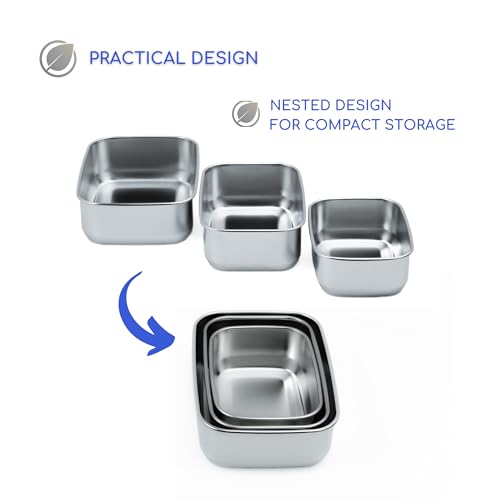 Stainless Steel Food Storage Containers with Clear Platinum Silicone Lids (3 Count)