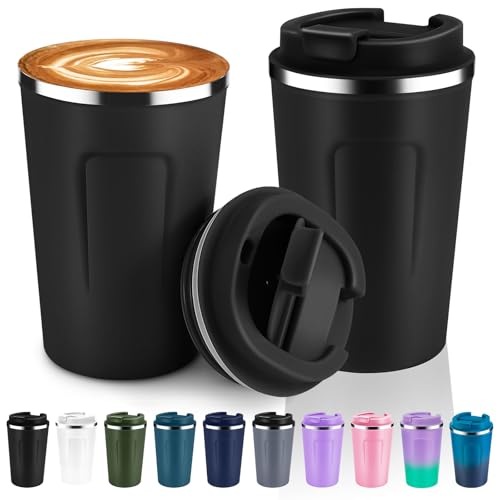 12 oz Double Wall Insulated Vacuum Travel Coffee Mugs with Flip Lid Bulk 2 Pack (2 Count)
