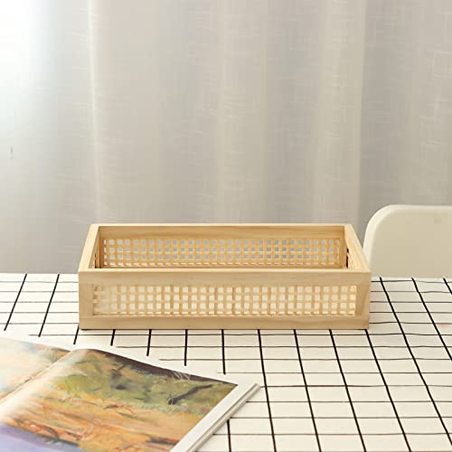 Rectangular Wooden Bamboo Serving Tray with Handles