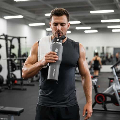 40oz Water Bottle Wide Mouth Stainless Steel Vacuum Insulated Double Wall with 2 Straw Lids Fit in Any Car Cup Holder