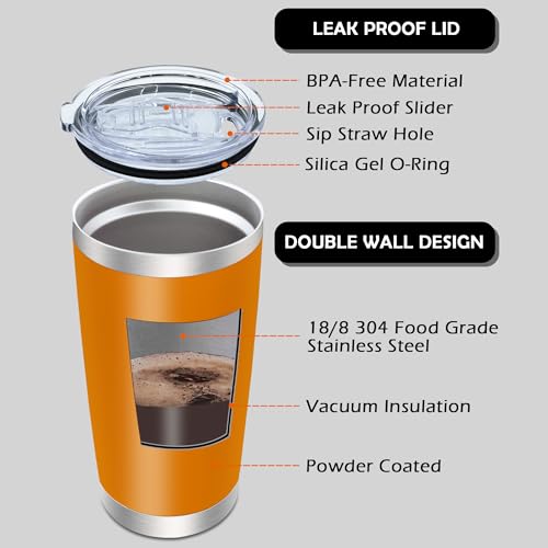 20oz Tumbler with Lid Stainless Steel Tumblers Insulated Mug Orange 6P (6 Count)