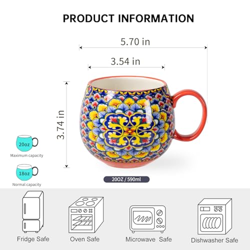 Large Boho Ceramic Coffee Mugs Set of 6