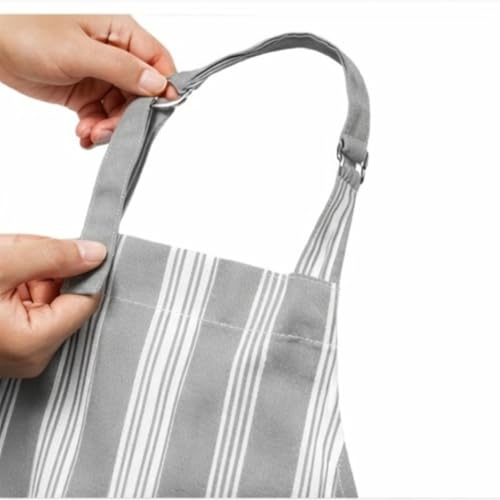 Cotton Striped Aprons for Women with Pockets