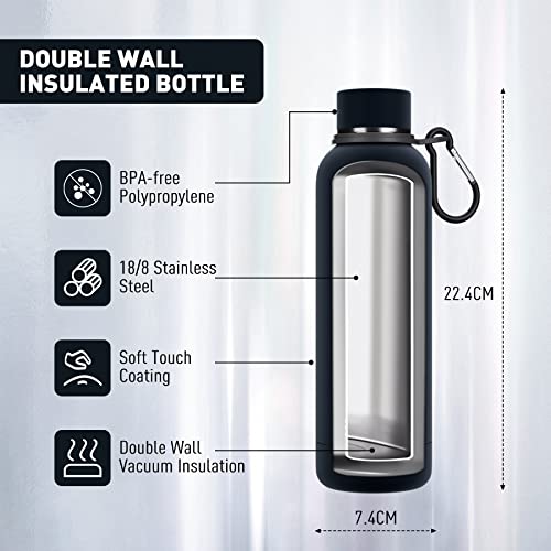 Slim Insulated Water Bottles for Travel 18oz with Clip