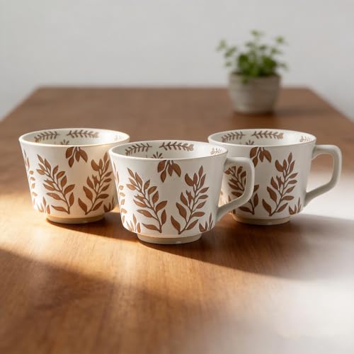 4 Pack 12oz Embossed Leaf Ceramic Coffee Mugs
