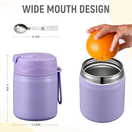 17oz Soup Thermo for Hot Food Kids Insulated Vacuum Food Jar with Stainless Steel Spoon Wide Mouth Thermo Leakproof Lunch Food Container Kids Hot Lunch Box