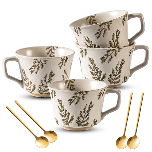 Coffee Mugs Set of 4 with Gold Spoon (4 Count)