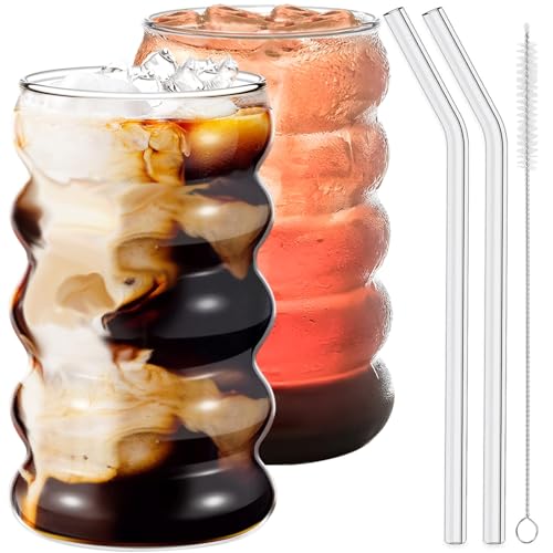 2 Pcs Drinking Glasses with Glass Straws (2 Count)