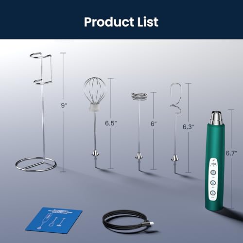 Milk Frother Wand Rechargeable Handheld Electric Whisk 3 Speed Adjustable