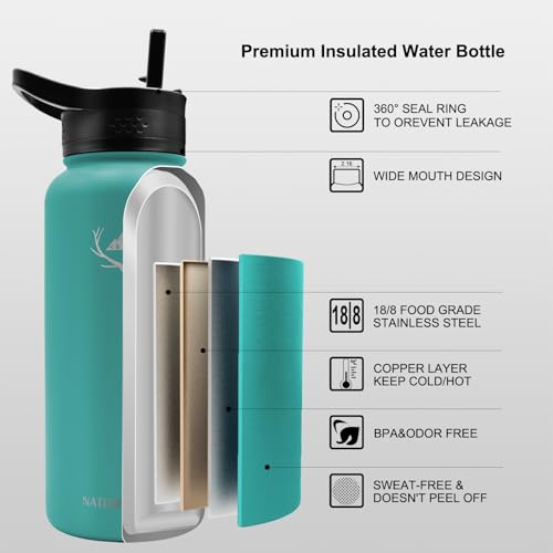32 oz Insulated Water Bottle with Carrier Bag & 3 Lids