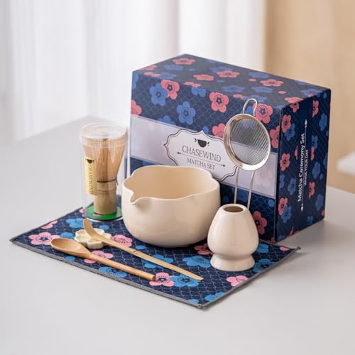 Matcha Set 8Pcs Floral Ceramic Matcha Kit with Matcha Whisk
